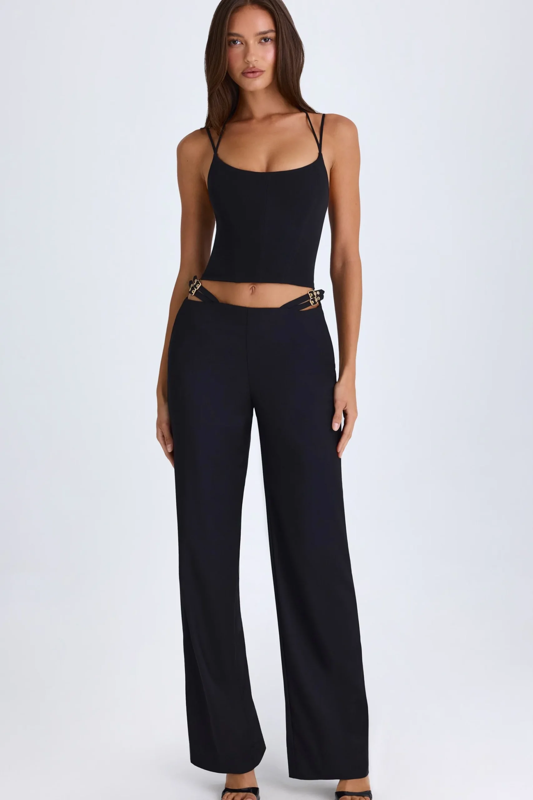 Oh Polly Fall Outfits^Belted Cut-Out Wide-Leg Trousers in Black