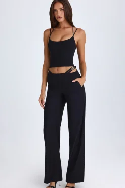 Oh Polly Fall Outfits^Belted Cut-Out Wide-Leg Trousers in Black
