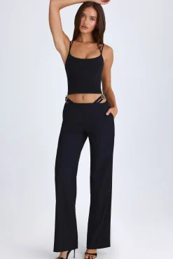 Oh Polly Fall Outfits^Belted Cut-Out Wide-Leg Trousers in Black