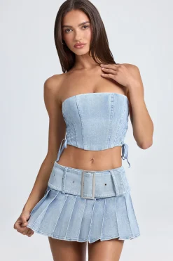 Oh Polly Skirts & Skorts | Co-Ords^Belted Pleated Low-Rise Micro Mini Skirt in Light Blue Stonewash LightBlueStonewash