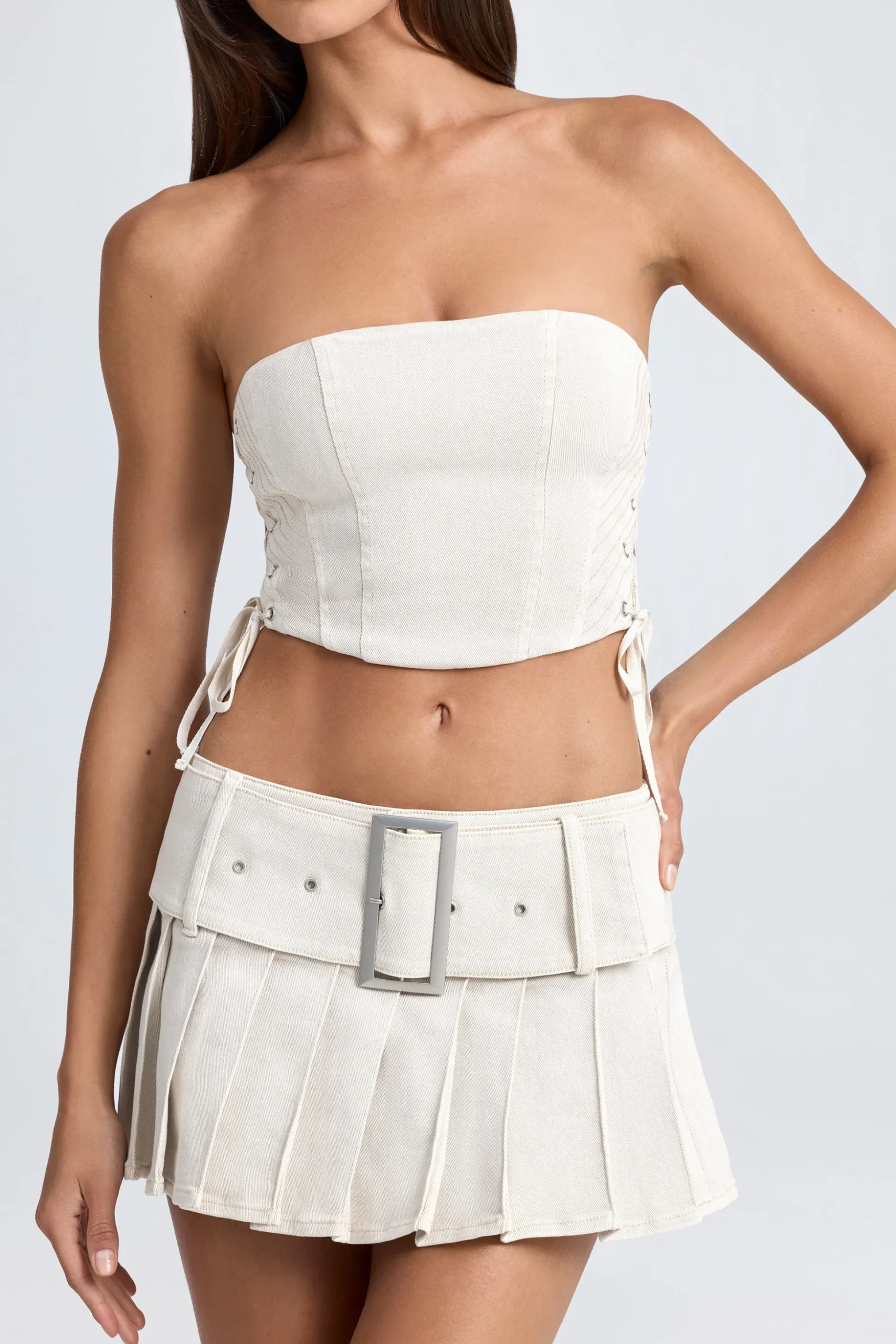 Oh Polly Skirts & Skorts | Co-Ords^Belted Pleated Low-Rise Micro Mini Skirt in Ecru