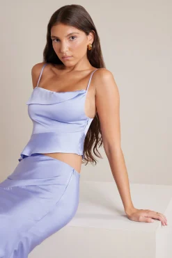 Oh Polly Women'S Clothing Sale - $65 And Under | Women'S Clothing Sale - $40 And Under^Bias Cut Satin Cowl Neck Crop Top in Periwinkle
