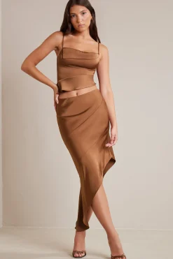 Oh Polly Women'S Clothing Sale - $65 And Under | Women'S Clothing Sale - $40 And Under^Bias Cut Satin Cowl Neck Crop Top in Mocha