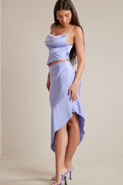 Oh Polly Women'S Clothing Sale - $65 And Under | Women'S Clothing Sale - $40 And Under^Bias Cut Satin Cowl Neck Crop Top in Periwinkle