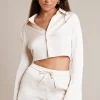 Oh Polly Bride To Be^Bias Cut Satin Long Sleeve Cropped Shirt in Ivory