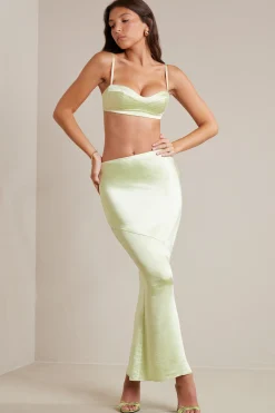 Oh Polly Women'S Clothing Sale - $65 And Under | Women'S Clothing Sale - $40 And Under^Bias Cut Satin Maxi Skirt in Lime