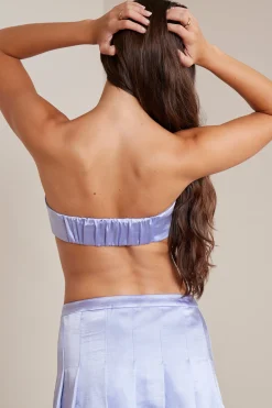 Oh Polly Women'S Clothing Sale - $65 And Under | Women'S Clothing Sale - $40 And Under^Bias Cut Satin Strapless Bandeau Crop Top in Periwinkle