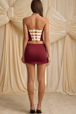 Oh Polly Skirts & Skorts | Bottoms^Bow-Detail Low-Rise Mini Skirt in Wine Red WineRed