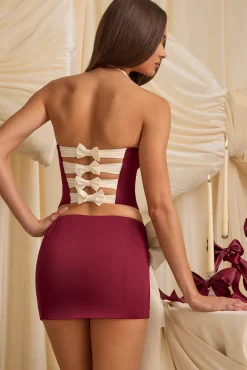Oh Polly Skirts & Skorts | Bottoms^Bow-Detail Low-Rise Mini Skirt in Wine Red WineRed