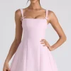 Oh Polly Georgette And Chiffon^Bow-Detail Pleated A-Line Mini Dress in Soft Pink SoftPink