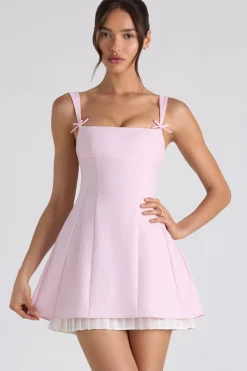 Oh Polly Georgette And Chiffon^Bow-Detail Pleated A-Line Mini Dress in Soft Pink SoftPink