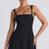 Oh Polly Night Out | Georgette And Chiffon^Bow-Detail Pleated A-Line Mini Dress in Black