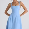 Oh Polly Wedding Guest | Georgette And Chiffon^Bow-Detail Pleated A-Line Midi Dress in Sky Blue SkyBlue