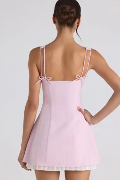 Oh Polly Georgette And Chiffon^Bow-Detail Pleated A-Line Mini Dress in Soft Pink SoftPink