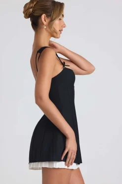 Oh Polly Night Out | Georgette And Chiffon^Bow-Detail Pleated A-Line Mini Dress in Black