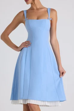 Oh Polly Wedding Guest | Georgette And Chiffon^Bow-Detail Pleated A-Line Midi Dress in Sky Blue SkyBlue