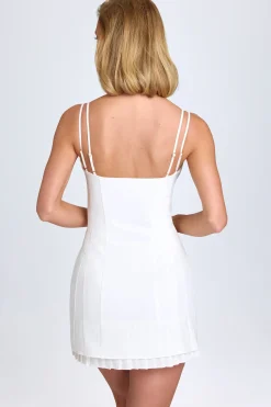 Oh Polly Georgette And Chiffon^Bow-Detail Pleated Mini Dress in White