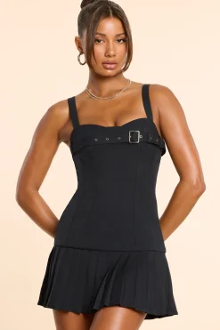 Oh Polly Fall Outfits^Brushed Twill Drop Waist Kilt Mini Dress in Black