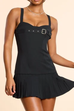 Oh Polly Fall Outfits^Brushed Twill Drop Waist Kilt Mini Dress in Black