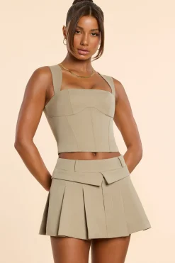 Oh Polly Skirts & Skorts | Co-Ords^Brushed Twill Mid Rise Pleated Micro Mini Skirt in Taupe