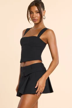 Oh Polly Skirts & Skorts | Co-Ords^Brushed Twill Mid Rise Pleated Micro Mini Skirt in Black