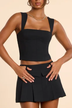 Oh Polly Skirts & Skorts | Co-Ords^Brushed Twill Mid Rise Pleated Micro Mini Skirt in Black
