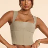 Oh Polly Co-Ords | Tops^Brushed Twill Square Neck Tailored Top in Taupe