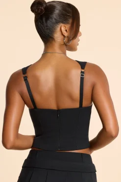 Oh Polly Co-Ords | Tops^Brushed Twill Square Neck Tailored Top in Black