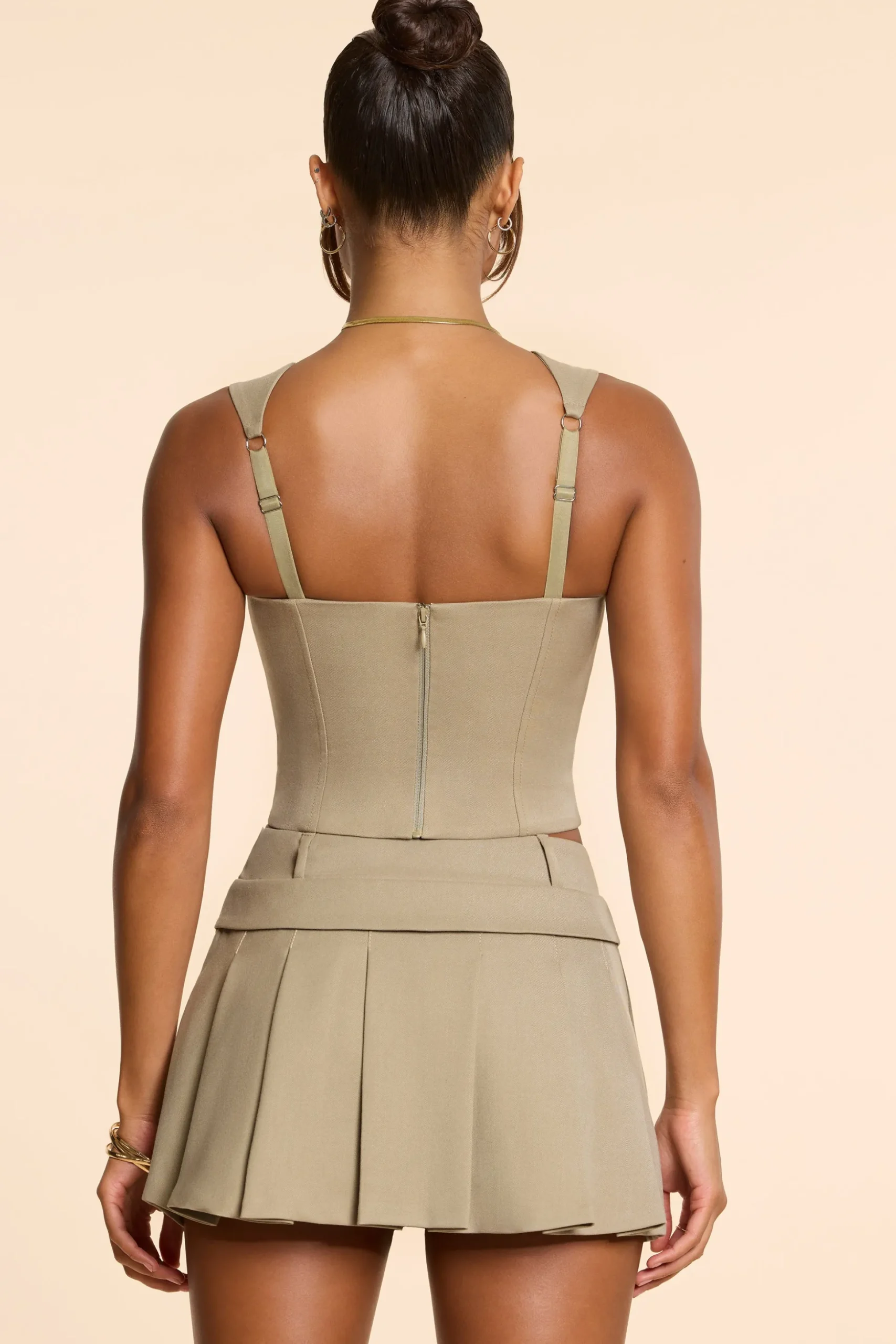 Oh Polly Co-Ords | Tops^Brushed Twill Square Neck Tailored Top in Taupe