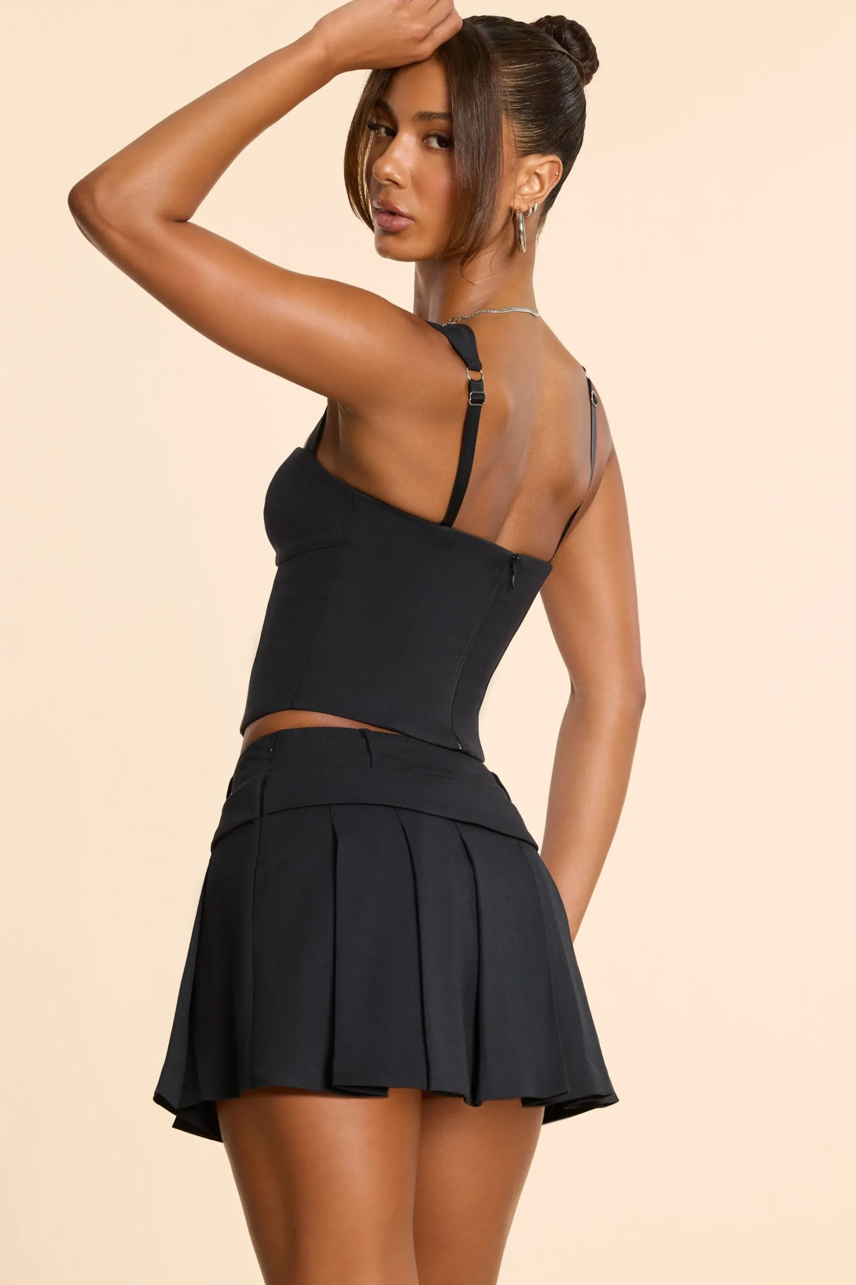 Oh Polly Co-Ords | Tops^Brushed Twill Square Neck Tailored Top in Black