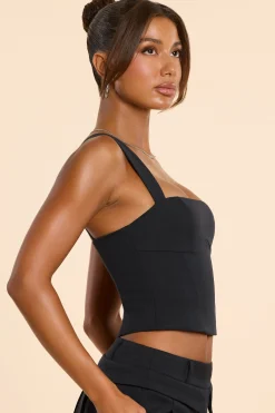 Oh Polly Co-Ords | Tops^Brushed Twill Square Neck Tailored Top in Black
