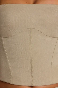 Oh Polly Co-Ords | Tops^Brushed Twill Square Neck Tailored Top in Taupe