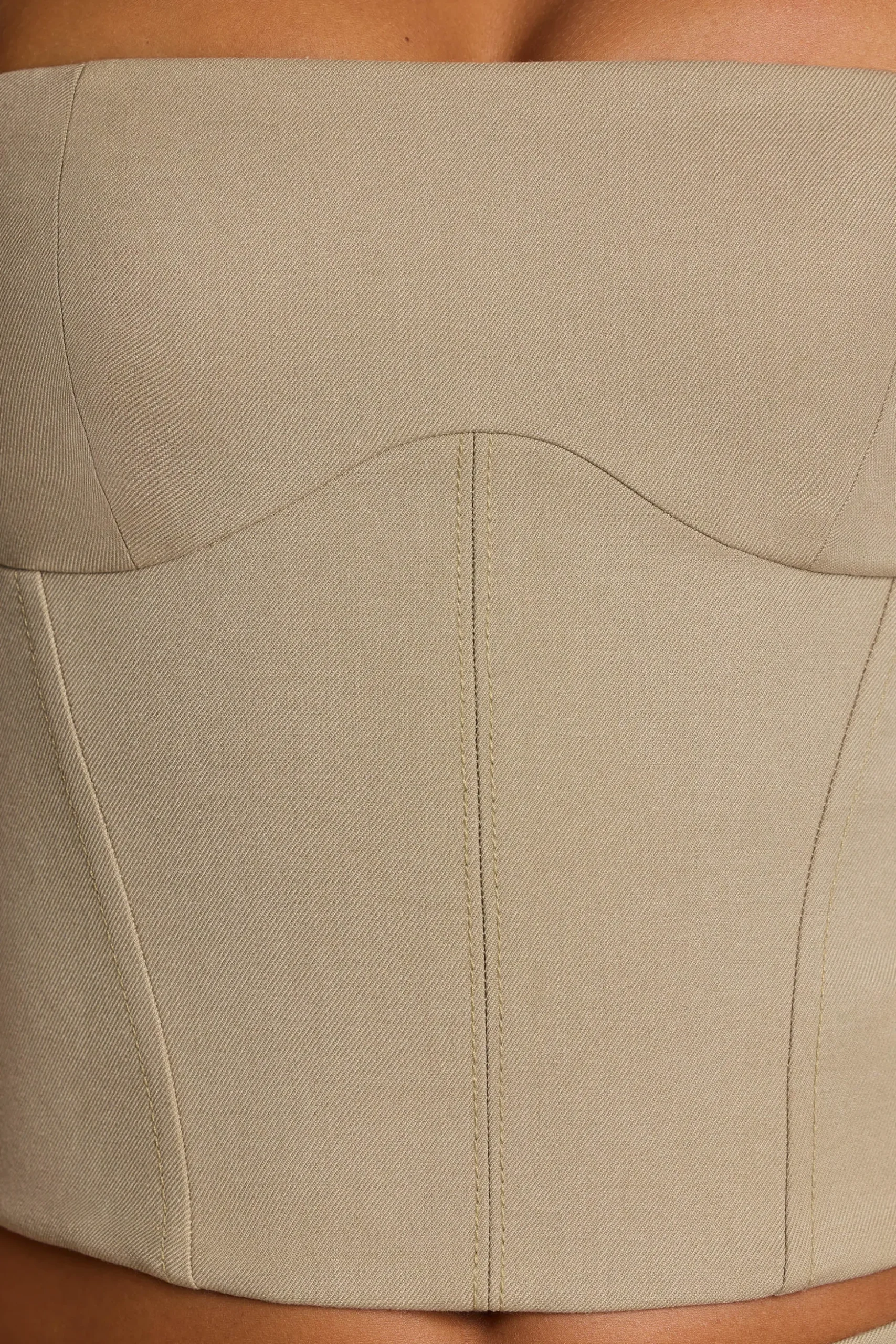 Oh Polly Co-Ords | Tops^Brushed Twill Square Neck Tailored Top in Taupe