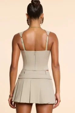 Oh Polly Co-Ords | Tops^Brushed Twill Square Neck Tailored Top in Taupe