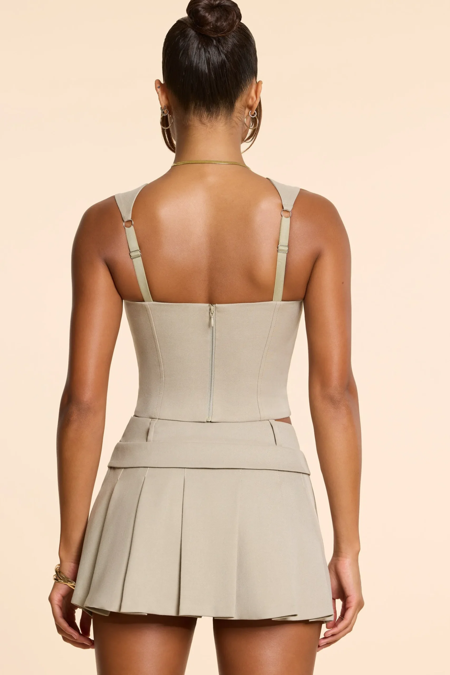Oh Polly Co-Ords | Tops^Brushed Twill Square Neck Tailored Top in Taupe