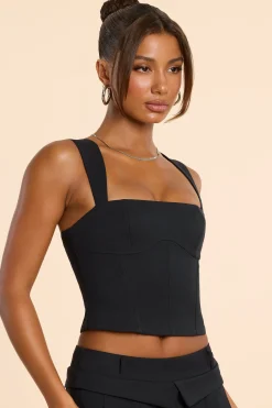 Oh Polly Co-Ords | Tops^Brushed Twill Square Neck Tailored Top in Black