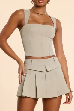 Oh Polly Co-Ords | Tops^Brushed Twill Square Neck Tailored Top in Taupe