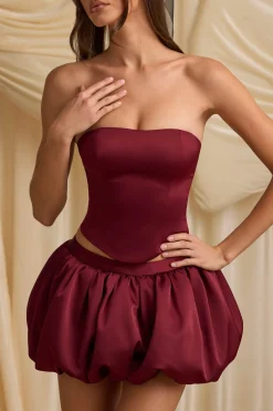 Oh Polly Skirts & Skorts | Bottoms^Bubble Hem Mid-Rise Mini Skirt in Wine Red WineRed