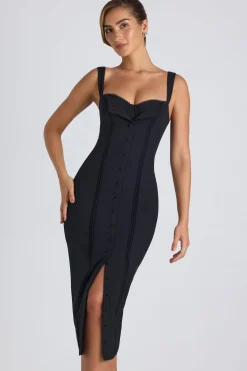 Oh Polly Wedding Guest | Night Out^Button-Detail Midaxi Dress in Black