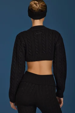 Oh Polly Knitwear^Cable-Knit Cropped Cardigan in Black
