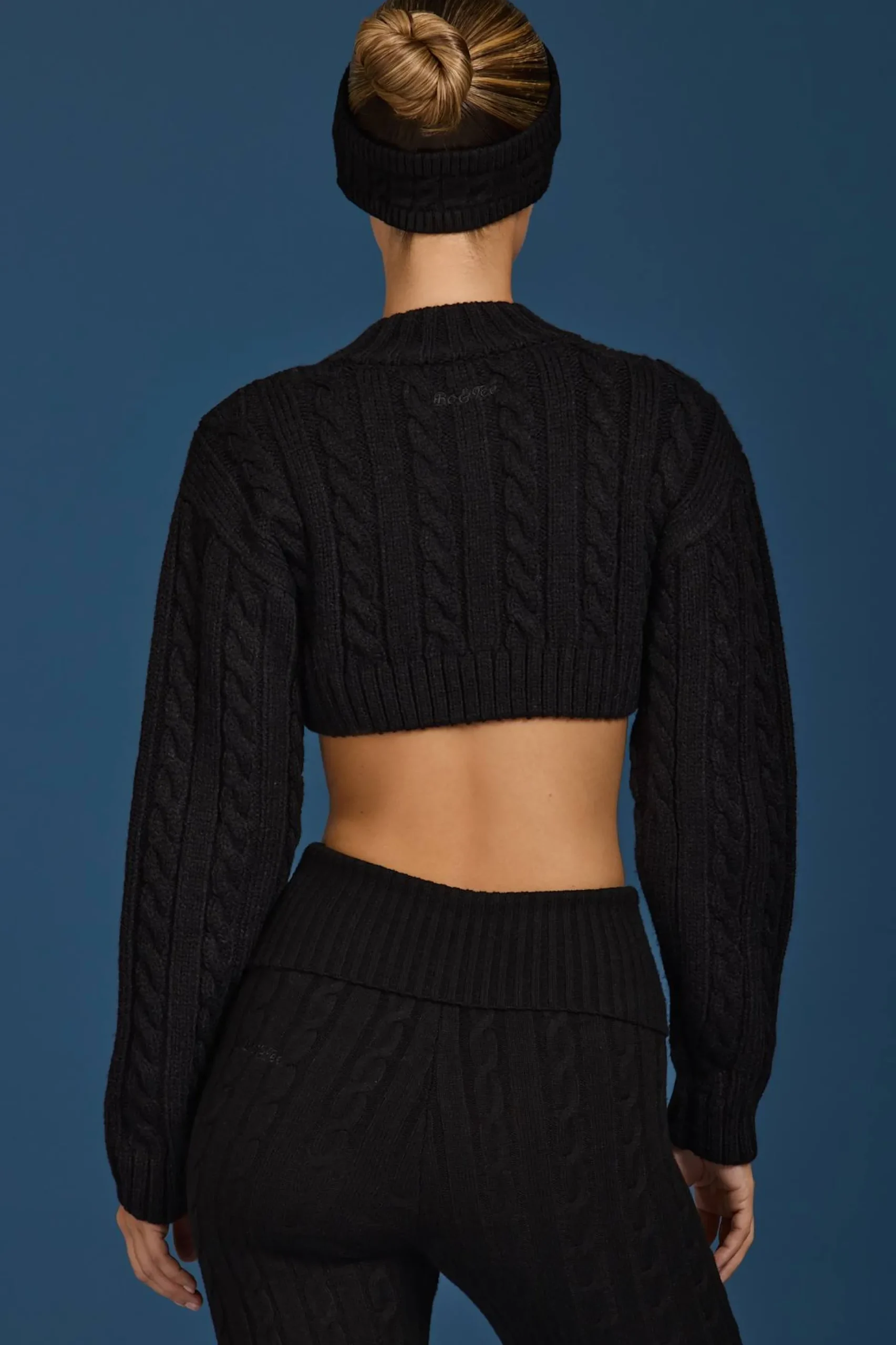 Oh Polly Knitwear^Cable-Knit Cropped Cardigan in Black