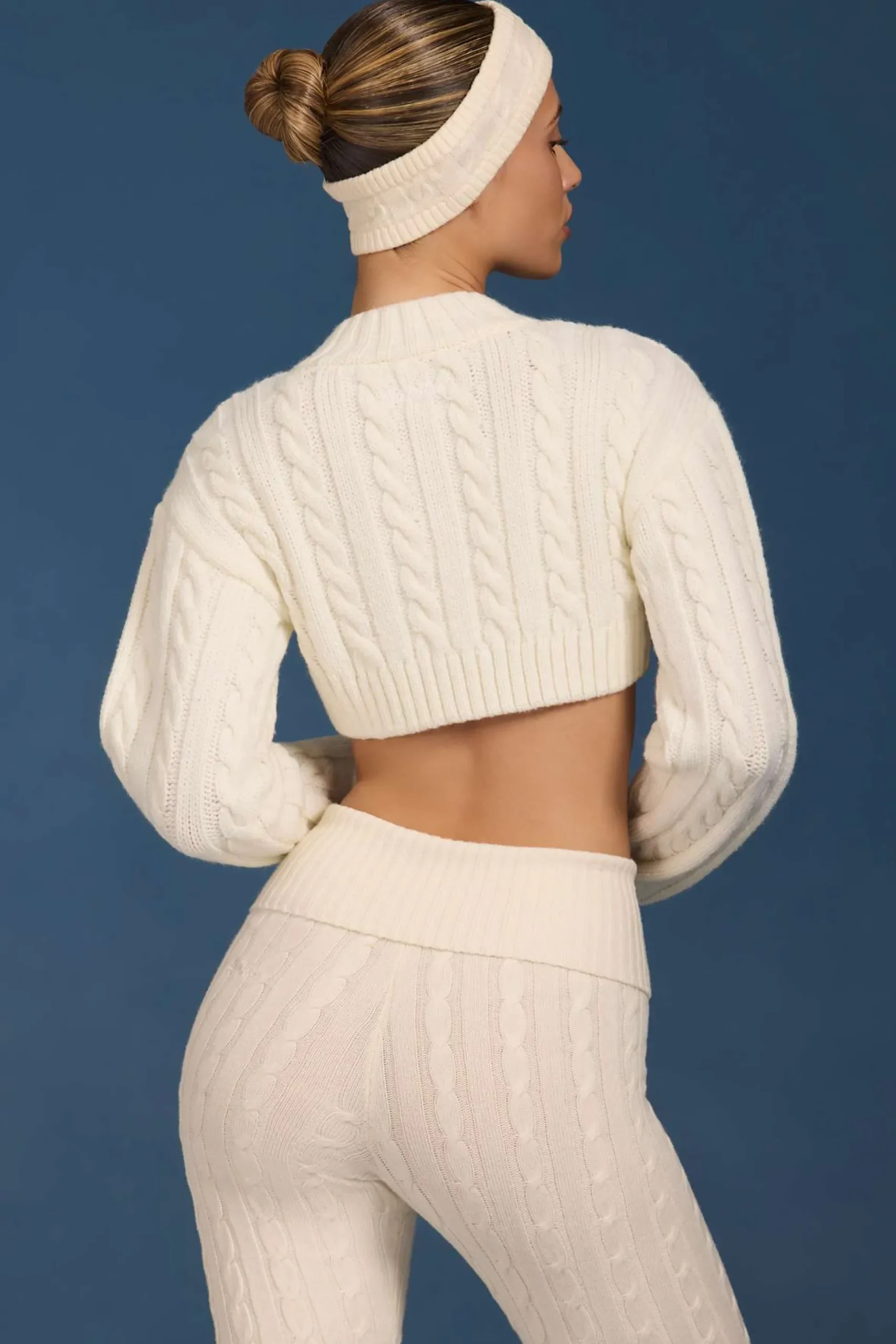 Oh Polly Knitwear^Cable-Knit Cropped Cardigan in Cream