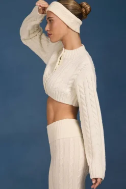 Oh Polly Knitwear^Cable-Knit Cropped Cardigan in Cream