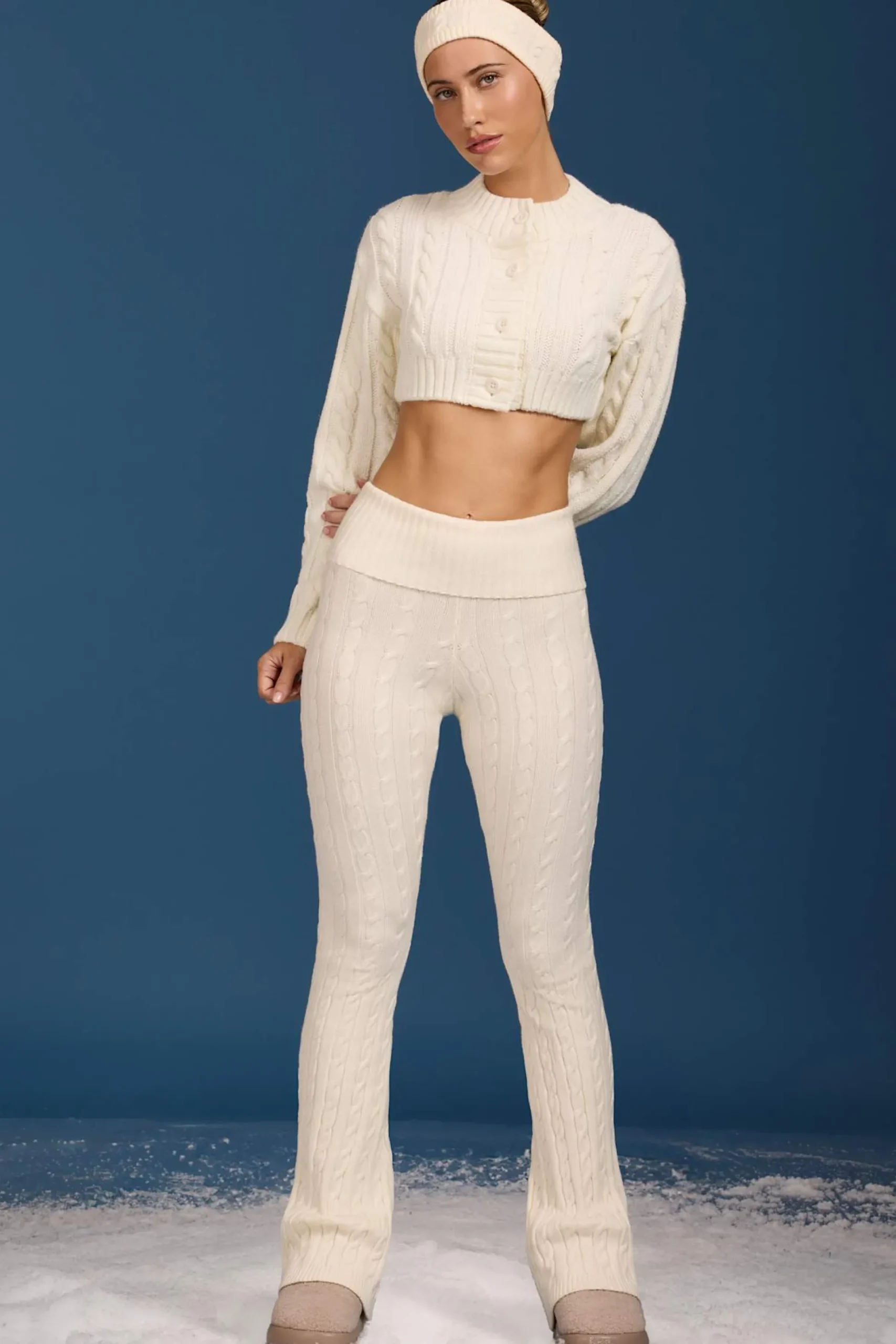 Oh Polly Knitwear^Cable-Knit Cropped Cardigan in Cream