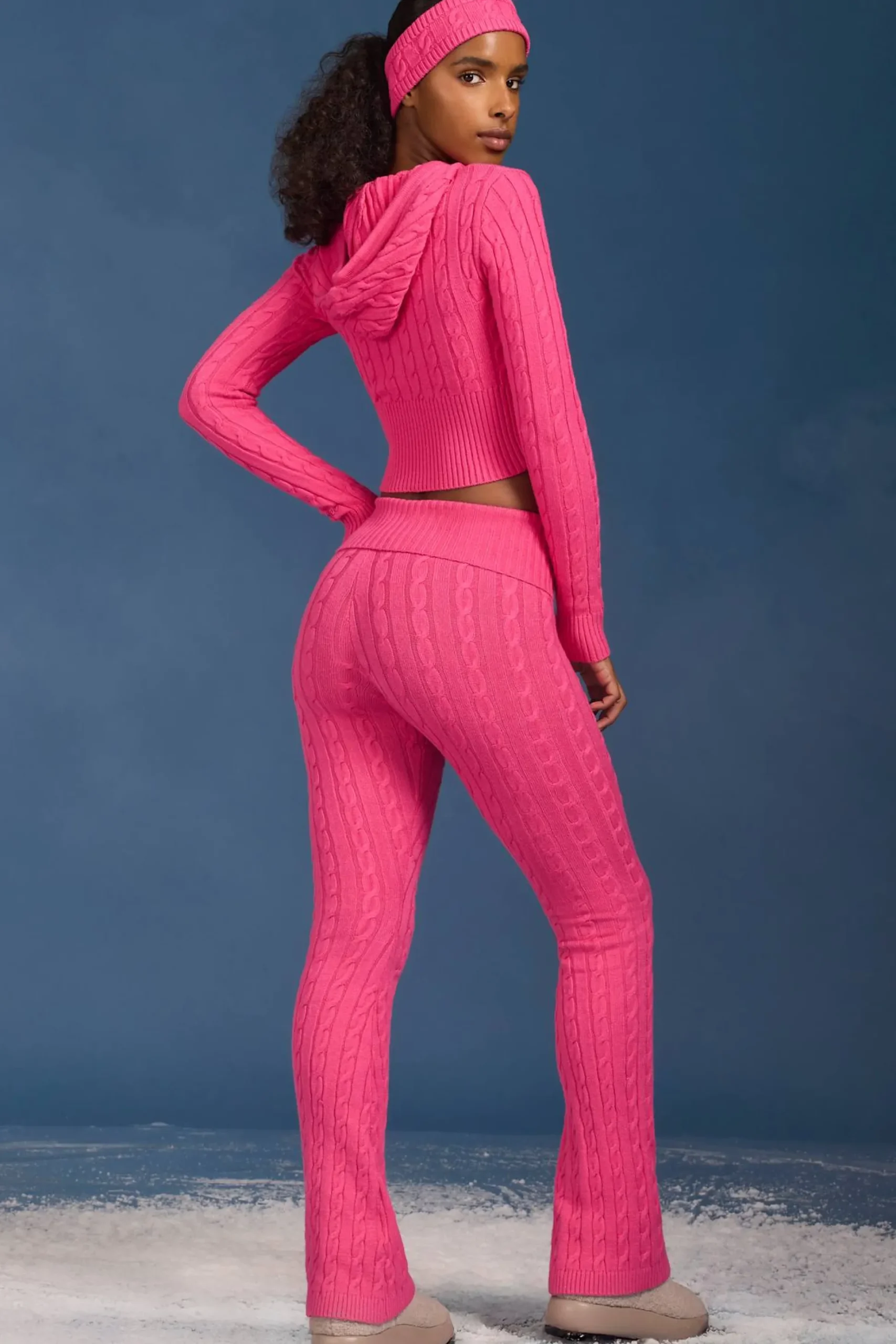Oh Polly Knitwear^Cable-Knit Flared Trousers in Hot Pink HotPink