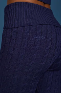 Oh Polly Knitwear^Cable-Knit Flared Trousers in Navy