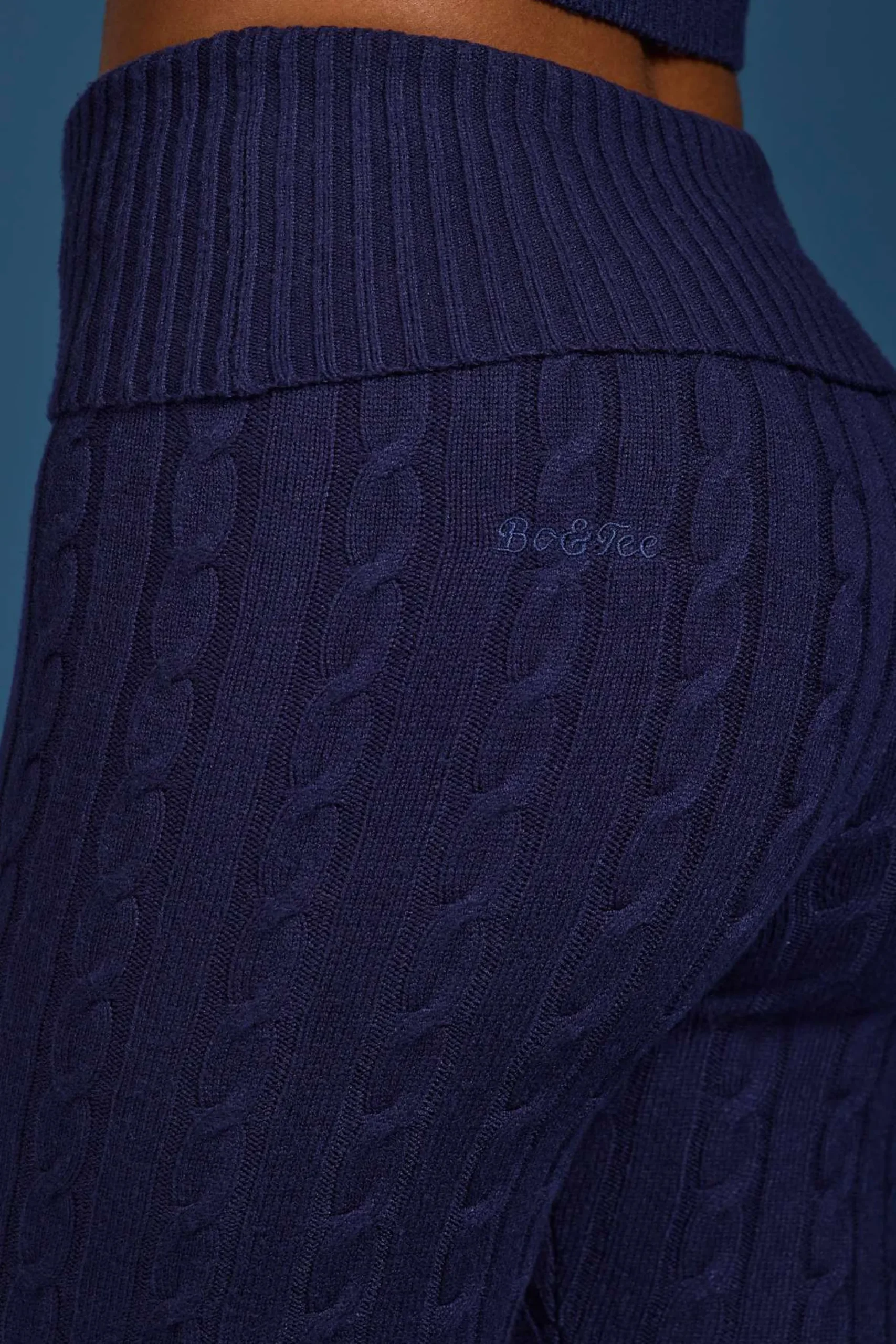 Oh Polly Knitwear^Cable-Knit Flared Trousers in Navy