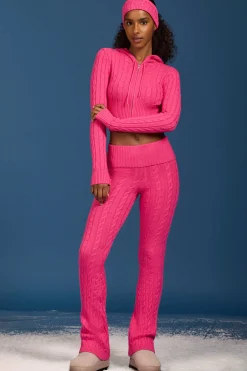 Oh Polly Knitwear^Cable-Knit Flared Trousers in Hot Pink HotPink