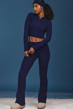 Oh Polly Knitwear^Cable-Knit Flared Trousers in Navy