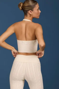 Oh Polly Knitwear | Tops^Cable-Knit Halterneck Crop Top in Cream